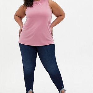 BLUSH PINK CREPE MOCK NECK SLEEVELESS BLOUSE